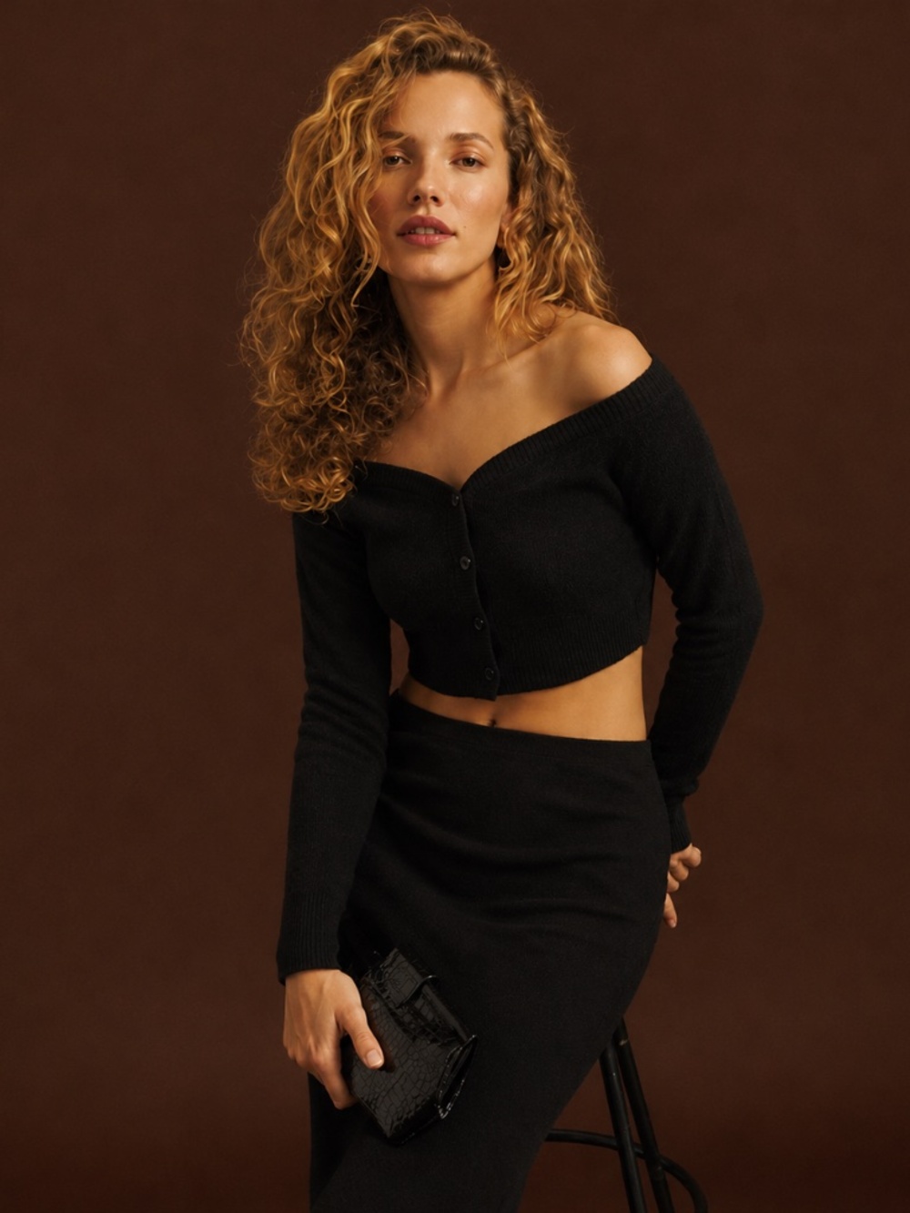 Reformation Millie Cashmere Off Shoulder Cropped Cardigan Black S